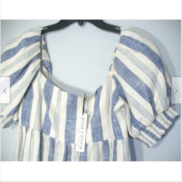 NWT Alice + Olivia Bauery Striped Puff Sleeve Midi Dress 6 - Picture 6 of 11